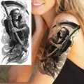 Tatuaggio temporaneo teschio mietitore Halloween adesivo impermeabile braccio gamba - NZ077 / 19.8x9.6CM