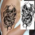 Waterproof temporary tattoo sticker featuring scary Halloween jester skull design for arm leg. - NZ078 / 19.8x9.6CM