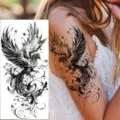 Waterproof phoenix temporary tattoo sticker for arm and leg, realistic black design. - NZ023 / 19.8x9.6CM
