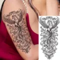 Waterproof temporary phoenix tattoo sticker for arm and leg, realistic vintage floral body art. - NZ024 / 19.8x9.6CM