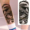 Adesivo tatuaggio temporaneo aquila montagna per braccio e gamba corpo design realistico - NZ154 / 19.8x9.6CM