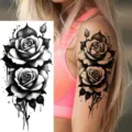 Adesivo per tatuaggio temporaneo con rosa nera e bianca per braccio, design artistico floreale. - Stile Fiore di Rosa (NZ669)