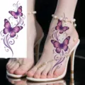 Tatuaggio temporaneo farfalla viola per piede caviglia, arte corporea floreale impermeabile. - Farfalla Vite(FO011) / 15x7CM