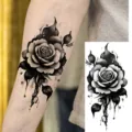 Black watercolor rose temporary tattoo sticker for arm, sexy floral body art design. - Rose Flower Style (NZ702)