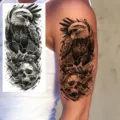 Adesivo per tatuaggio temporaneo braccio aquila teschio design d'arte corporea gotica - NZ156 / 19.8x9.6CM