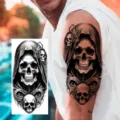 Halloween skull temporary tattoo sticker, waterproof realistic grim reaper arm tattoo design. - NZ1064 / 19.8x9.6CM