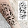 Skull flower temporary tattoo sticker for arm, realistic black sketch waterproof art. - NZ543 Pattern