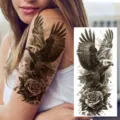 Adesivo per tatuaggio temporaneo realistico con aquila e rosa per braccio, body art. - NZ158 / 19.8x9.6CM