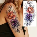 Colorful floral temporary tattoo sticker waterproof rose arm body art decoration lovely - Rose Flower Style (NZ710)
