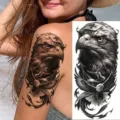 Adesivo per tatuaggio temporaneo aquila feroce per braccio e gamba, realistica arte nera. - NZ159 / 19.8x9.6CM