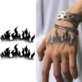 Adesivi temporanei per tatuaggi con fiamma nera per mano e braccio, decorazione corpo gotica. - Totem di Fiamma Nera (HA002) / 8x8cm