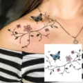 Adesivo per tatuaggio temporaneo farfalla e fiori arte corporea impermeabile - HA015 / 8x8cm