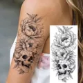 Temporary tattoo sticker skull peony black white arm body art waterproof aesthetic decor - NZ545