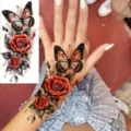 Autocollant de tatouage temporaire papillon coloré rose rouge art corporel décalcomanie. - Papillon Rose Rouge(FO108) / 15x7CM