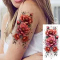Floral arm tattoo sticker, red peony flower temporary body art for women and girls daily wear. - Rose Flower Style (NZ718)