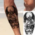Halloween waterproof temporary tattoo sticker with grim reaper skull design for arm and leg. - NZ1088 / 19.8x9.6CM