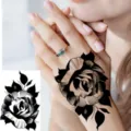 Black and white floral temporary tattoo sticker, waterproof body art for hand and neck. - HL037 / 12x8cm