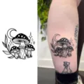 Adesivo per tatuaggio temporaneo fungo e luna, design di body art gotico in bianco e nero per adulti. - Fungo Luna Gotico (HA003) / 8x8cm