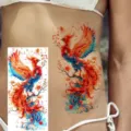 Waterproof temporary tattoo sticker featuring a vibrant colorful watercolor phoenix design for body art. - NZ1077 / 19.8x9.6CM