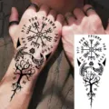Pegatina de tatuaje de brújula nórdica temporal negro blanco tótem rúnico para mano y brazo - 15x7CM / Estilo FO019