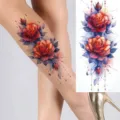 Watercolor red rose temporary tattoo sticker, sexy floral body art for arm and leg. - Rose Flower Style (NZ719)