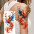 Waterproof temporary tattoo sticker with colorful watercolor phoenix design for arm leg. - NZ1079 / 19.8x9.6CM
