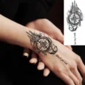 Pegatina de tatuaje temporal de brújula de boceto en blanco y negro, arte corporal impermeable. - 15x7CM / Estilo FO031