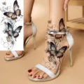 Autocollant de tatouage temporaire papillon coloré pour cheville et pied, art corporel. - Papillon Coloré(FO116) / 15x7CM