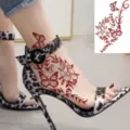 Red butterfly and floral temporary tattoo sticker for ankle and foot body art decoration. - HL042 / 12x8cm