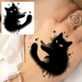 Adesivo per tatuaggio temporaneo gatto nero impermeabile per il dorso della mano. - HA020
