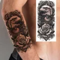 Adesivo per tatuaggio temporaneo con design aquila occhio e rosa per braccio o gamba. - NZ165 / 19.8x9.6CM