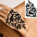Black and white stipple rose tattoo sticker, temporary body art transfer for hand and neck. - HL043 / 12x8cm