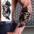 Waterproof skull temporary tattoo sticker for arm and leg Halloween party style variant - NZ1159 / 19.8x9.6CM
