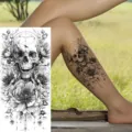 Halloween skull flower temporary tattoo sticker for arm and leg body art design. - NZ549