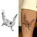 Black and white falling angel wings tattoo sticker temporary body art sticker for arm hand. - Angel Totem (HA013) / 8x8cm