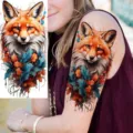 Watercolor fox temporary tattoo sticker for arm and leg, vivid animal body art design for adults. - NZ1224 / 19.8x9.6CM