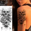 Waterproof temporary Halloween skull flower tattoo sticker for arm and leg party body art. - NZ550