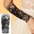 Adesivo tatuaggio temporaneo per braccio e gamba con tigre feroce, rosa e orologio. - XZ010 (Tigre Rosa)