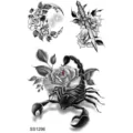 Foglio adesivo tatuaggio temporaneo scorpione rosa pugnale teschio per body art. - SS1296 / 9.8x5.8cm