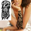 Adesivo tatuaggio temporaneo rosa bussola nero bianco braccio gamba arte corporea - XZ014 (Rosa Bussola)