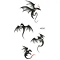 Black dragon temporary tattoo sheet, dotwork tattoo stickers for hand and neck skin art. - HS327