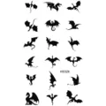 Black dragon temporary tattoo sheet various dragon silhouettes body art transfer sticker - HS328