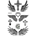 Foglio di Tatuaggio Temporaneo Croce Gotica Piuma Nero Impermeabile Corpo Arte - SS203