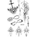 Foglio di tatuaggio temporaneo nero e impermeabile con leone geometrico e ancora. - Stile SS107 (SS107)