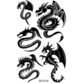 Black dragon temporary tattoo sticker sheet, tribal totem body art design for arm or neck. - SS1314