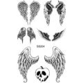 Foglio di adesivi per tatuaggi con ali d'angelo in bianco e nero, design artistico del corpo. - SS204