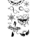 Foglio di tatuaggi temporanei neri con teschi alati, cuori e motivi geometrici. - Stile SS108 (SS108)