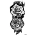 Adesivo per tatuaggio temporaneo con rosa nera e bianca per braccio e gamba stile alla moda. - XZ037 (Nero Bianco Rosa)