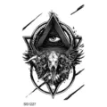 Adhesivo de tatuaje temporal de tótem en blanco y negro con ojo geométrico y cráneo. - Totem del Ojo que Todo lo Ve(SS1227)
