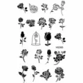 Foglio tatuaggio temporaneo rosa nera, adesivo floreale minimalista per braccio e gamba. - HS365